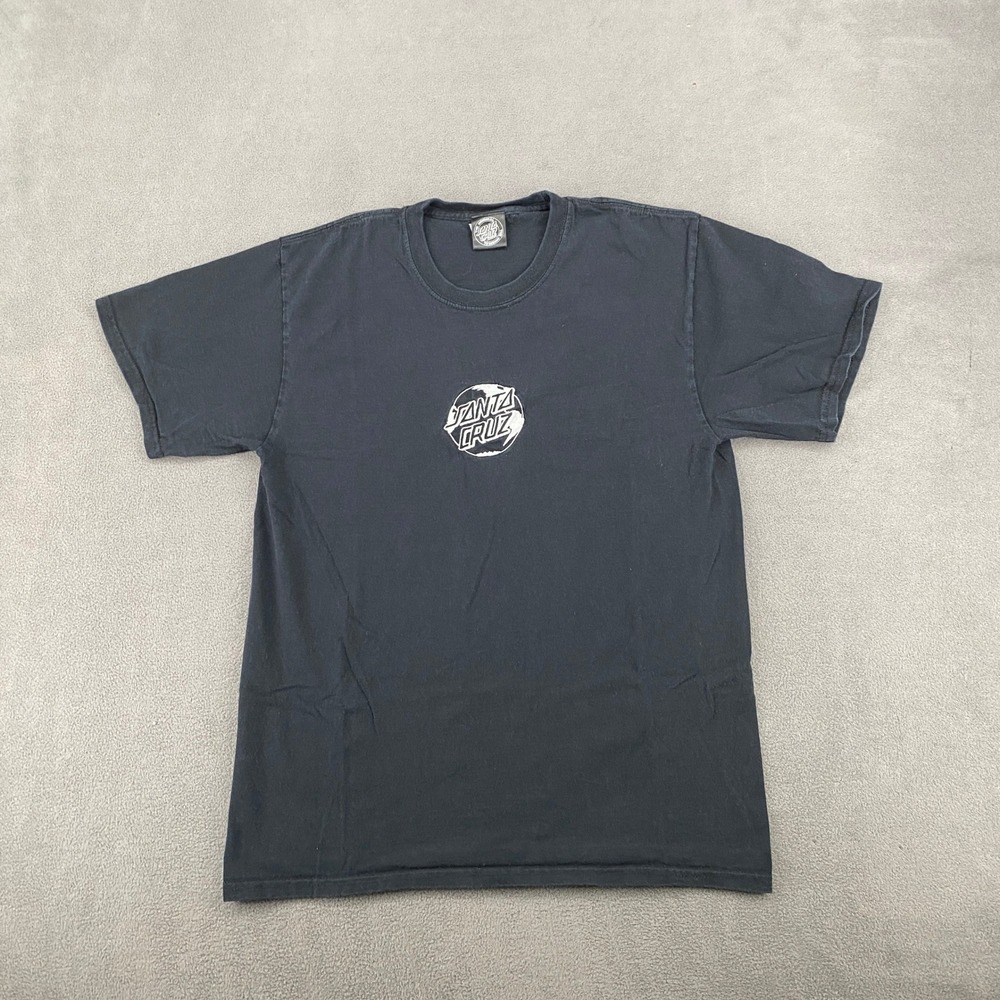 Santa Cruz Skateboards Black Embroidered Dot Logo T-Shirt Mens M Y2K VTG Skater